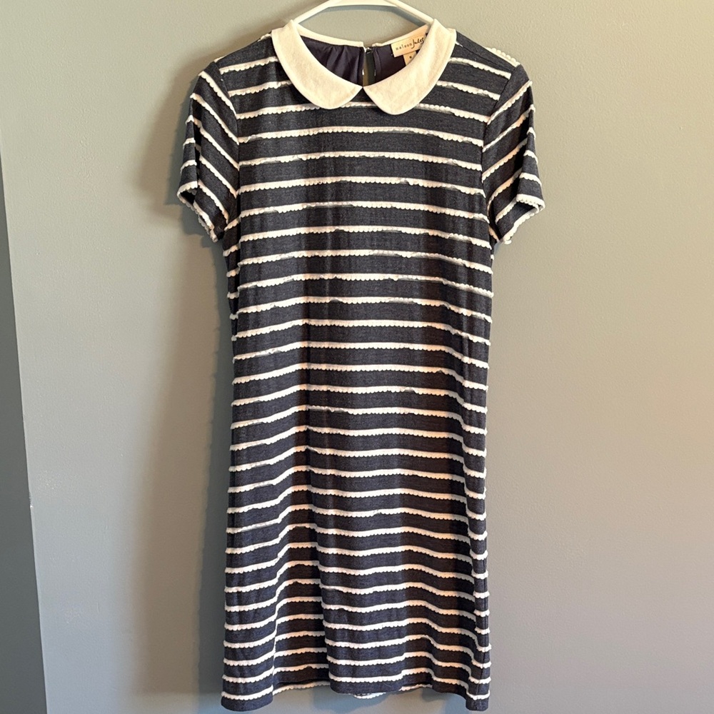 Maison Jules Scalloped Stripe Peter Pan Collar Dress